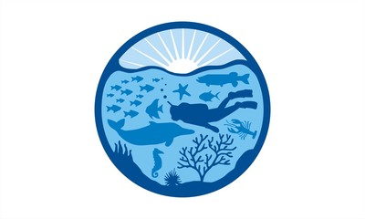 Fototapeta na wymiar Blue Dive Ocean under water Nature Icon Logo Vector
