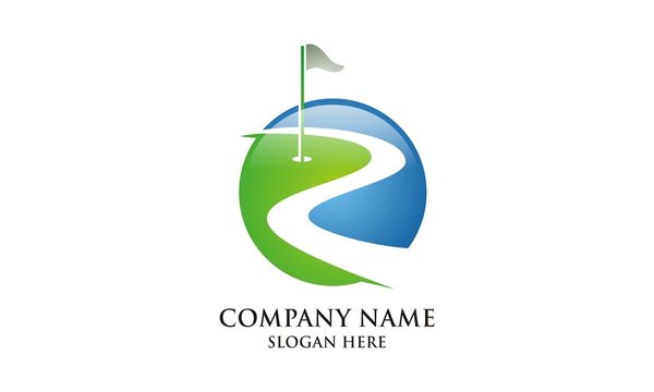 Green grass golf field icon logo vector