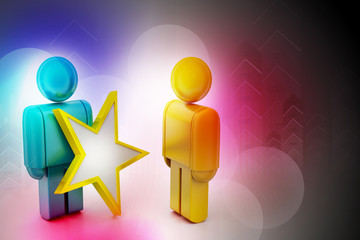 3d people with a golden star in a hand