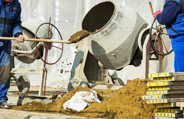 Working with the cement mixer