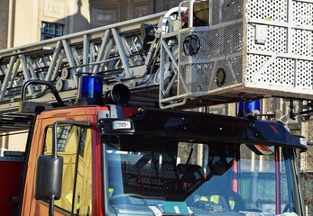 Part of an firefighter truck with ladders