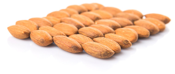Raw almond nut over white background