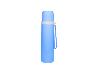 A Blue Plastic Flask Isolated on a White Background.