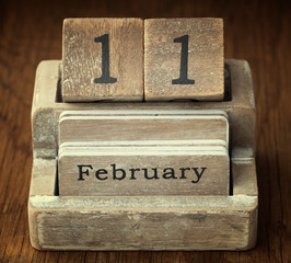 A very old wooden vintage calendar showing the date 11th Februar