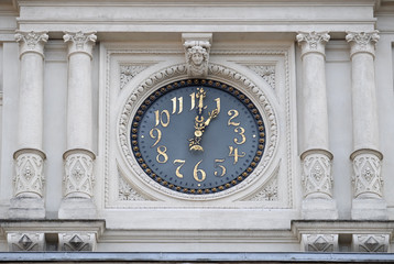 Clock at facade, detail City Hall, Graz, Styria, Austria