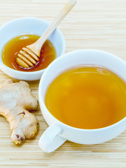 A Cup of ginger tea with honey on wooden background, concept for