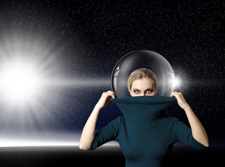fashion ninja woman in space with glass space-suit © leedsn
