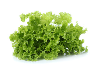 fresh green lettuce leaves isolated on white background