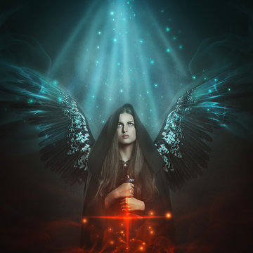 Fallen angel with black wings