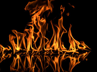 fire with reflection on black background