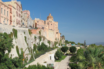 Obraz premium Park and medieval city. Cagliari, Sardinia