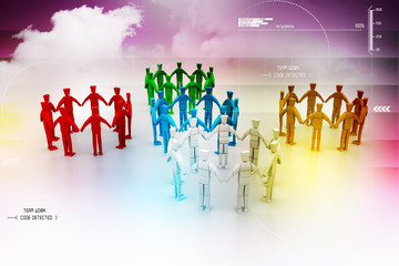 3d people create a circle. Team work concept