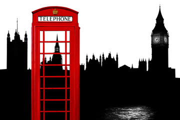 Fototapeta premium Skyline London mit Telefonzelle