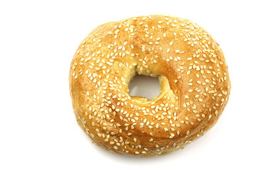 freshly baked bagel on a white background