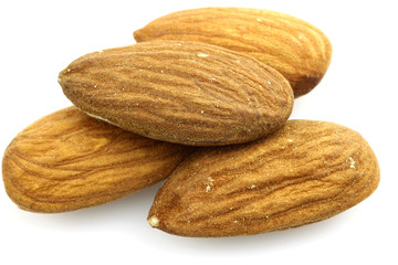 bunch of almonds on a white background