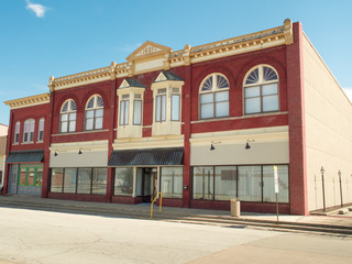 Ornate downtown storefronts Midwest small town
