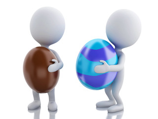 3d white people holds Easter egg in a hand.