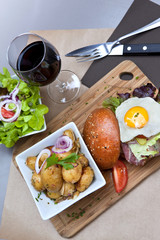 Hamburger and salad