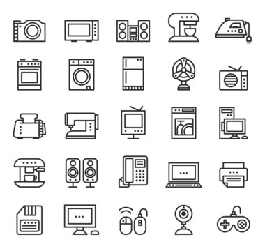 Home appliances and equipment icons vector modern line style