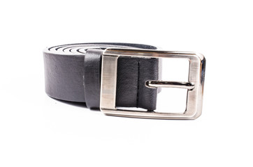 black leather belt isolated on white background