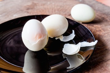 Shell boiled egg  on back plate background