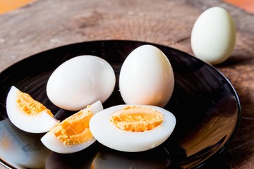 Shell boiled egg  on back plate background