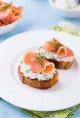 Canapes with smoked salmon and cream cheese