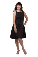 Beautiful smiling woman in a black dress.