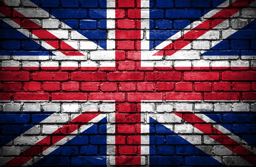 Brick wall with painted flag of Great Britain