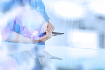 double exposure of success smart medical doctor working with abs