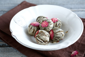 Chinese tea  the balls in a bowl