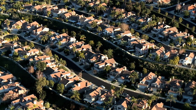 Aerial footage of "Weeds" Houses Homes Suburbs - Clip 2