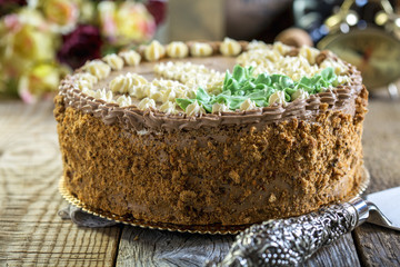 Cake with cream Charlotte.