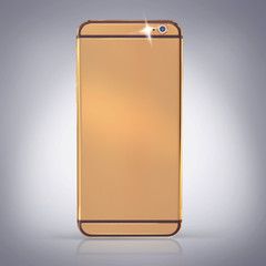 Golden phone on a grey  background