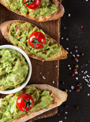 Guacamole with bread and avocado