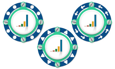Set of three icons with perforated ring and graph