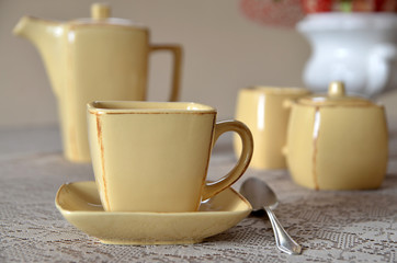 Ceramic coffee set on a table