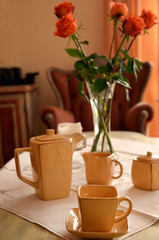 Ceramic coffee set on a table