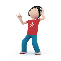 3d man listening to music with headphones