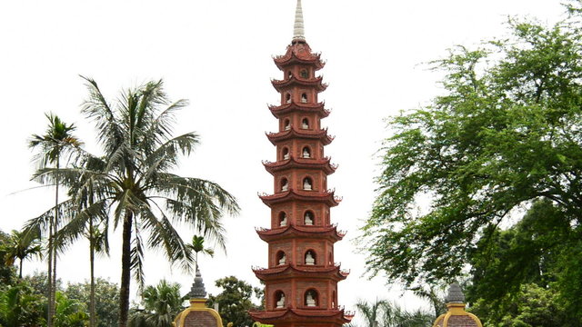 Zoom Out of the Tran Quoc Pagoda Temple in Hanoi Vietnam