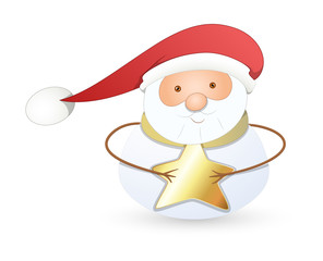Cartoon Santa Holding a Golden Star