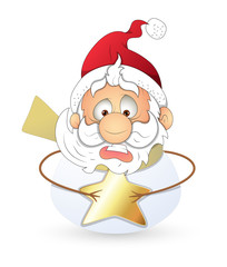 Scared Santa Holding a Golden Star