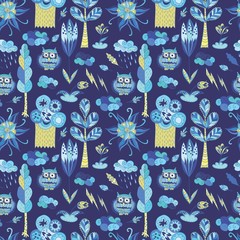 Naklejka premium Funny kids background with forest life