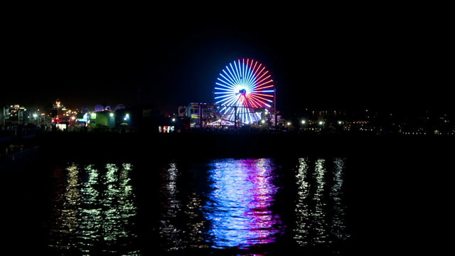 Santa Monica Pier at Night - Time Lapse