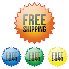 Glossy Free Shipping Icon - Orange, Blue, Green and Yellow