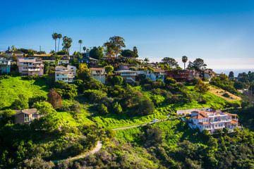 Fototapeta na wymiar View of houses of a hillside in Laguna Beach, California.
