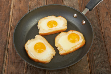 Fried eggs in a plate on the table