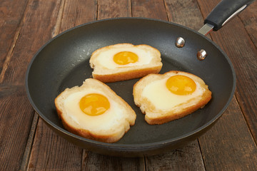 Fried eggs in a plate on the table