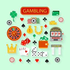 Gambling flat icons set