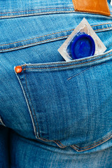 Condom in a jeans pocket.
